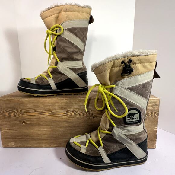 Sorel Glacy Explorer Waterproof Winter Boots Womens SZ 6 Lace Up Gorpcore Retro - Picture 2 of 13